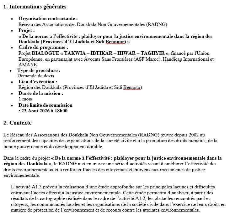 Study on Gaps and Barriers to Access to Environmental Justice in the Provinces of El Jadida and Sidi Bennour